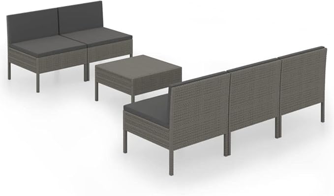 Patio Lounge Set with Cushions,Patio Furniture Sets,Patio Conversation Sets,Outdoor Furniture Sets,for Garden,Backyard,Outdoor,6 Piece Poly Rattan Gray