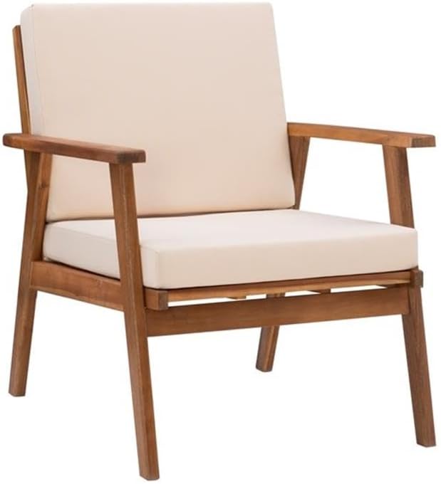 Linon Cooper Acacia Wood 4 Seater Removable Cushion Outdoor Patio Conversation Chat Sofa Set in Natural with Coffee Table