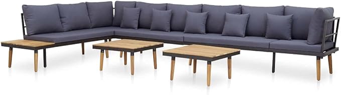 vidaXL Garden Lounge Set, Patio Conversation Set with Cushions, Outdoor 8-Seater Sofa with Coffee Table for Garden, Solid Acacia Wood