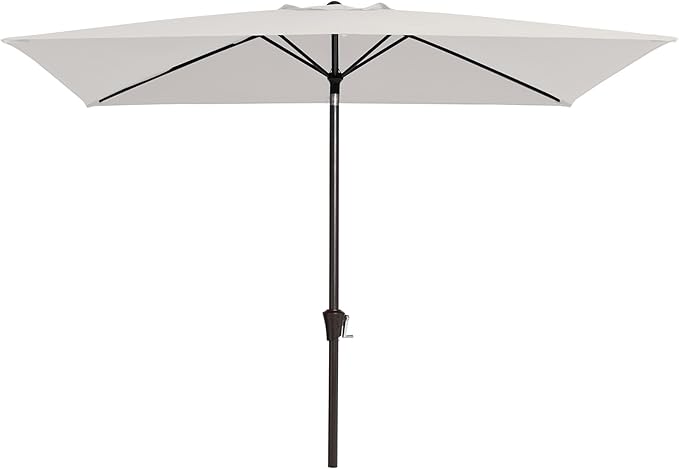 JEAREY 6.5x10ft Olefin Rectangular Patio Umbrella, Rectangle Outdoor Umbrellas with Auto Tilt Crank System, Market Table Umbrella UV Protection Fade-Resistant for Pool Deck Garden Yard, Foggy Gray