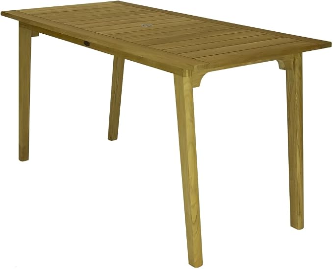 Royal Teak Collection Admiral Counter Height Table with Umbrella Hole, 32x65 Inch Outdoor Rectangular Wooden Teak Table, Residential and Commercial Outdoor Furniture (ADCHT65)