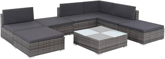 8 Piece Patio Lounge Set with Cushions, Patio Conversation Set Porch Furniture Set Sectional Sofa Outdoor Dining Sets for Garden Poolside Exhibition Piazza Poly Rattan Gray