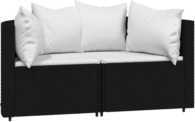 3 Piece Outdoor Patio Lounge Set Black Poly Rattan Modular Sectional Sofa with Coffee Table Weather-Resistant Cushions for Balcony Garden 8.2 x 12.1 x 4.6 in