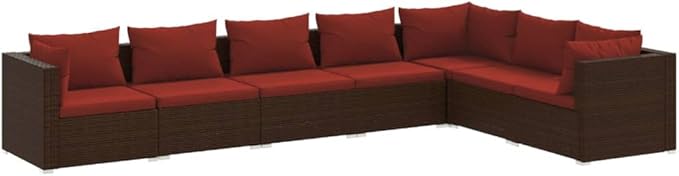 7 Piece Patio Lounge Set with CushionsOutdoor Dining Chairs,Patio Furniture Set,Outdoor Sectional Sofa,Patio Conversation Seat,Outdoor Seating,Modern Style,for Garden,Backyard, Poly Rattan Brown