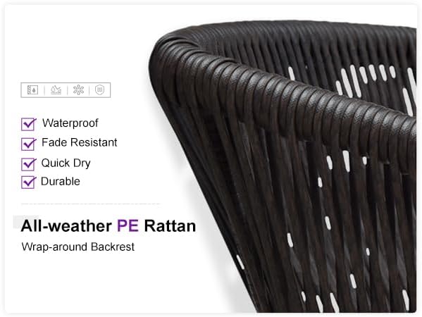 PURPLE LEAF 3 Pieces Bistro Set 37.4" Diameter Table with 2 Arm Chairs Cushioned PE Rattan Patio Furniture for Indoor Outdoor Use on Garden Lawn Apartment Poolside Deep Teak