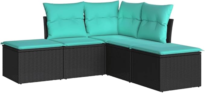 5 Piece Patio Sofa Set with Cushions, Garden Lounge Set Outdoor Sofa Sets Front Porch Furniture Patio Conversation Set for Negotiation Area Piazza Exhibition Garden Black Poly Rattan