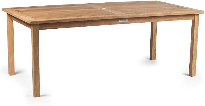 TITAN GREAT OUTDOORS Ash & Ember Sandhill Grade A Teak Dining Table, 79" Outdoor Patio Wood Table, Premium Joinery, Hand-Sanded Craftsmanship, Solid Brass Hardware, Fits Standard Patio Umbrellas