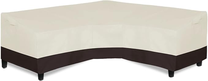 Easy-Going Patio V-Shaped Sectional Sofa Cover, Waterproof Outdoor Sectional Cover, Heavy Duty Garden Furniture Cover with Air Vent 118" L (on Each Side) x 33.5" D x 31" H, Beige/Dark Brown