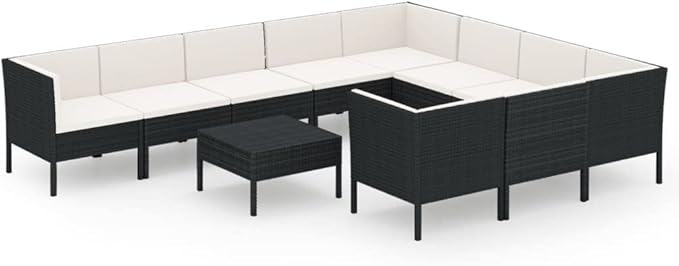 11 Piece Patio Lounge Set with Cushions,Patio Sofa,Outdoor Daybed,Patio Seating,Outdoor Furniture Sets,Patio Conversation Sets,Modern Set,Outdoor Patio Chairs,for Backyard,Garden,Poly Rattan Black