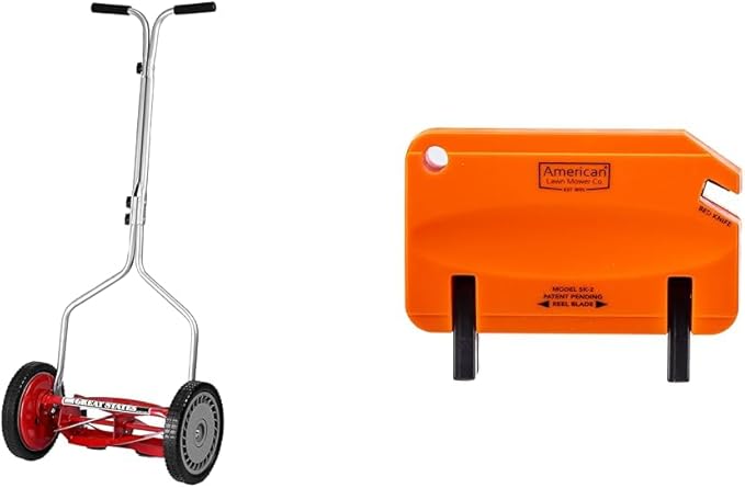 Great States 14-Inch 5-Blade Push Reel Lawn Mower Bundle with American Lawn Mower SK-2 Reel Mower Sharpener