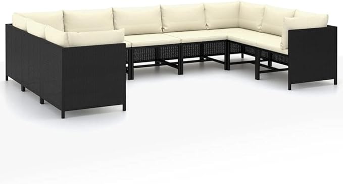 9-Piece Black PE Rattan Patio Lounge Set, Modular Sectional with Cream Cushions, 23.6" Cube Seats for Deck, Balcony, Garden
