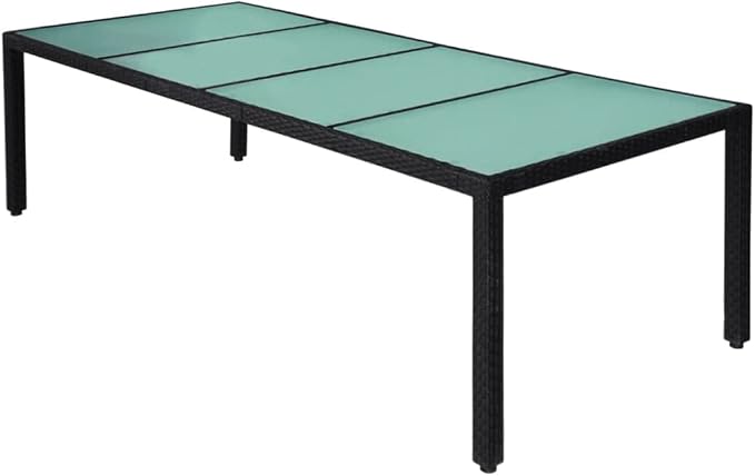11 Piece Outdoor Patio Dining Set with Cushions Poly Rattan Black, All-Weather Wicker Garden Furniture with Tempered Glass Tabletop and 10 Chairs for Backyard Deck Poolside Entertaining