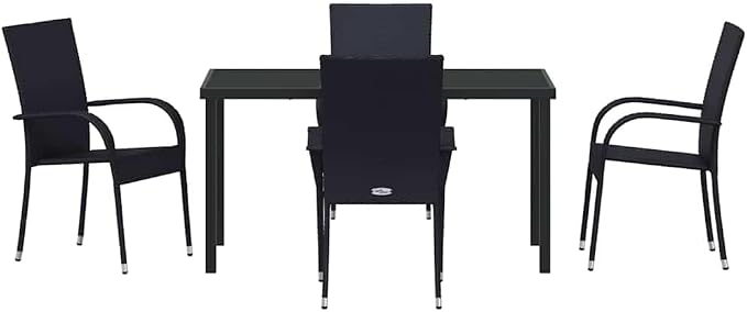 5-Piece Outdoor Dining Set, Black Powder-Coated Steel Patio Furniture, Modern Garden Table and 4 Chairs for Backyard, Balcony, and Deck