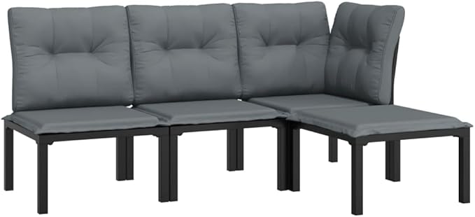 4 Piece Patio Lounge Set Black and Gray Poly Rattan, Outdoor Patio Sectional, Outdoor Sofa Set, Furniture Conversation Sets, Outdoor Porch Furniture for Balcony, Yard
