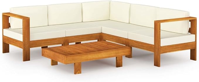 Patio Lounge Set with Cream White Cushions,Outdoor Patio Furniture,Outdoor Chat Conversation Set,for Patio,Backyard,Garden,Outdoor,6 Piece Acacia Wood