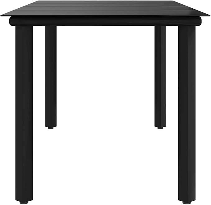 vidaXL Tempered Glass Table, Patio Dining Table with Steel Frame, Patio Furniture for Backyard Garden, Modern Style, Black Steel and Tempered Glass