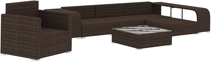 Patio Lounge Set with Cushions,Outdoor Furniture,Outdoor Furniture Sets,Patio Conversation Sets,for Garden,Deck,Backyard,8 Piece Poly Rattan Brown