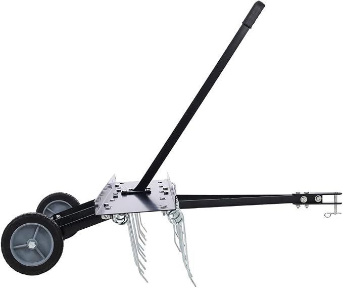 Tow-Behind 40" Lawn Sweeper and Dethatcher, 20 Rust-Proof Tine Landscape Rake, Riding Lawn Mower Attachment for Thatch Removal and Yard Maintenance