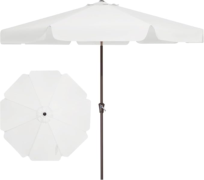 JEAREY 9 FT Patio Umbrella Outdoor, Table Umbrellas Market Umbrella w/Push Button Tilt/Crank, 8 Sturdy Ribs(Cream White)