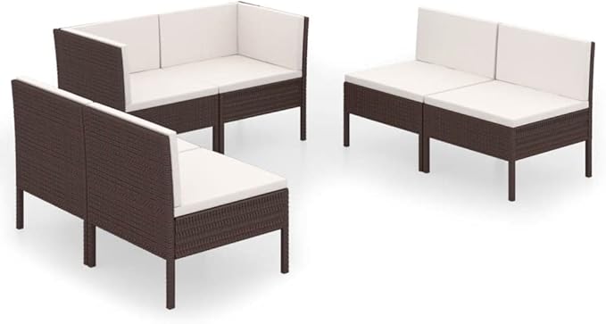 Patio Lounge Set with Cushions,Patio Furniture Sets,Patio Conversation Sets,Outdoor Furniture Sets,for Garden,Backyard,Outdoor,6 Piece Poly Rattan Brown