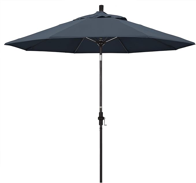 California Umbrella 9' Round Aluminum Pole Fiberglass Rib Market Umbrella, Crank Lift, Collar Tilt, Bronze Pole