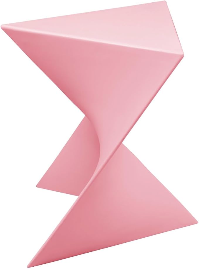 LeisureMod 15.75" Triangular Side Table, Stackable Plastic Accent End Table for Indoor & Outdoor Use, Weather-Resistant Modern Patio & Living Room Table, Set of 4, Pink