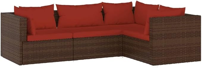 4 Piece Patio Lounge Set with CushionsOutdoor Dining Chairs,Patio Furniture Set,Outdoor Sectional Sofa,Patio Conversation Seat,Outdoor Seating,Modern Style,for Garden,Backyard, Poly Rattan Brown