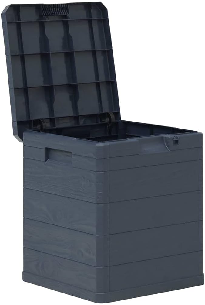 Storage Box Anthracite Plastic (with wood effect) Compact Patio Storage Chest Deck Box for Garden Deck