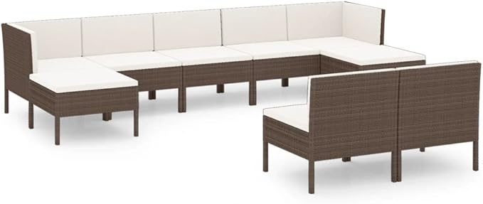 Patio Lounge Set with Cushions,Patio Furniture Sets,Patio Conversation Sets,Outdoor Furniture Sets,for Garden,Backyard,Outdoor,9 Piece Poly Rattan Brown