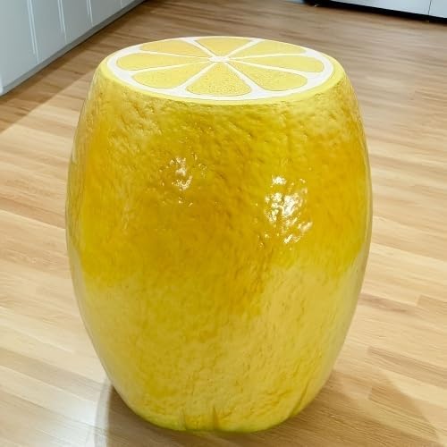 Resin Garden Statue Table Stool, Lemon Outdoor Statue Stool Decorative Side Table Home Decor Plant Stand Indoor Decor, Over Sized Sculpture Courtyard Ornament (Yellow Lemon)