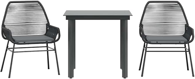 vidaXL 5 Piece Patio Dining Set with Cushions - Black Poly Rattan Steel Frame - Square Glass Table - Outdoor Garden Furniture Set for Patio, Backyard, Balcony