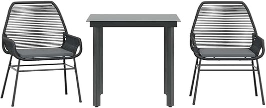 vidaXL 5 Piece Patio Dining Set with Cushions - Black Poly Rattan Steel Frame - Square Glass Table - Outdoor Garden Furniture Set for Patio, Backyard, Balcony