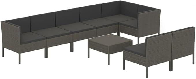 Patio Lounge Set with Cushions,Patio Furniture Sets,Patio Conversation Sets,Outdoor Furniture Sets,for Garden,Backyard,Outdoor,9 Piece Poly Rattan Gray