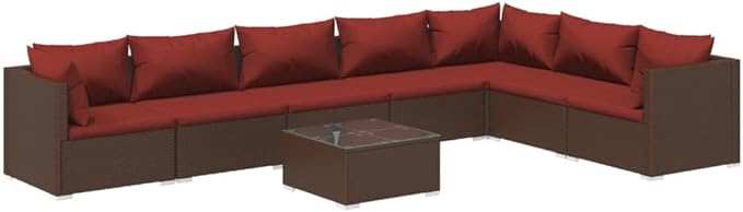 8 Piece Patio Lounge Set with Cushion, Furniture Conversation Sets Patio Lounge Set Outdoor Patio Sectional Piece Patio Set s Poly Rattan Brown
