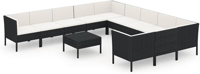 Patio Lounge Set with Cushions,Patio Furniture Sets,Patio Conversation Sets,Outdoor Furniture Sets,for Garden,Backyard,Outdoor,12 Piece Poly Rattan Black