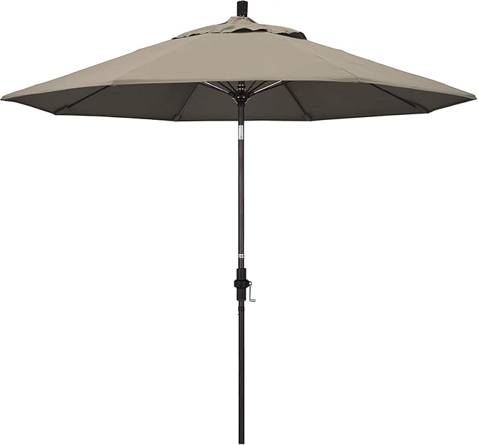 California Umbrella 9' Round Aluminum Pole Fiberglass Rib Market Umbrella, Crank Lift, Collar Tilt, Bronze Pole