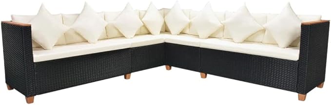 6 Piece Patio Lounge Set with Cushions, Patio Conversation Set Porch Furniture Set Outdoor Dining Sets Front Porch Furniture for Exhibition Poolside Piazza Garden Poly Rattan Black