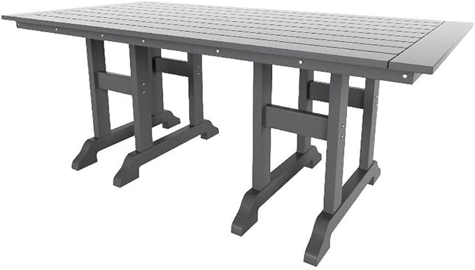 Costaelm Rectangle Outdoor Dining Tables, 71'' Patio Table with Umbrella Hole for 6 Person, Balcony Outdoor Buffet Table, Porch Tables for Outside Lawn Porch Bistro Furniture, Gray