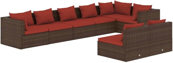 8 Piece Patio Lounge Set with Cushion, Furniture Conversation Sets Outdoor Patio Sectional Patio Lounge Set Piece Patio Set s Brown Poly Rattan
