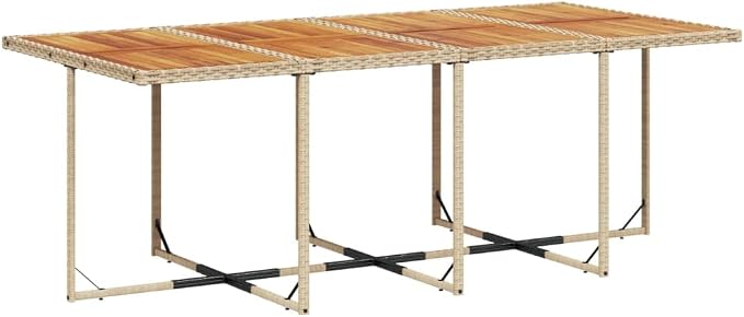 13 Piece Outdoor Dining Set with Cushions Beige Poly Rattan Patio Furniture for 8 Includes Folding Chairs, Acacia Wood Table and Stools, Space-Saving Set for Garden Backyard BBQ