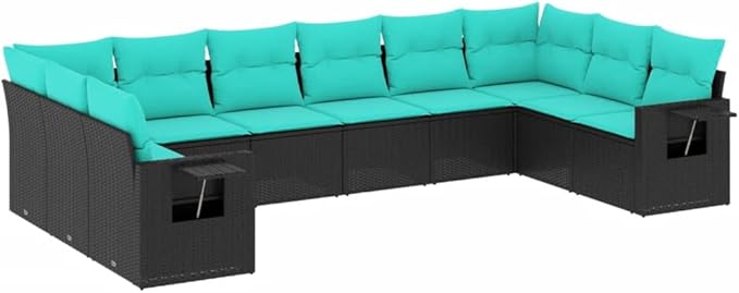 10 Piece Patio Sofa Set with Cushions, Outdoor Dining Sets Outdoor Sofa Sets Sectional Sofa Patio Conversation Set for Negotiation Area Poolside Exhibition Piazza Black Poly Rattan