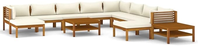 Patio Lounge Set with Cream Cushion,Patio Furniture Sets,Patio Conversation Sets,Outdoor Furniture Sets,for Garden,Backyard,Outdoor,12 Piece Solid Acacia Wood