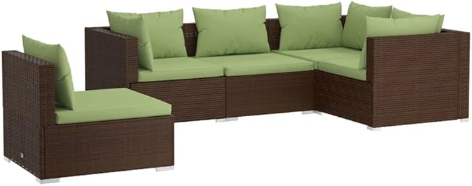 5 Piece Patio Lounge Set with Cushion, Furniture Conversation Sets Outdoor Patio Sectional Piece Patio Set Patio Lounge Set s Poly Rattan Brown