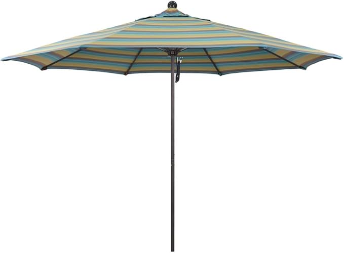 California Umbrella 11' Rd. Venture Series Contract Grade Patio Umbrella, Pulley Open, Bronze Finish, Sunbrella Astoria Lagoon