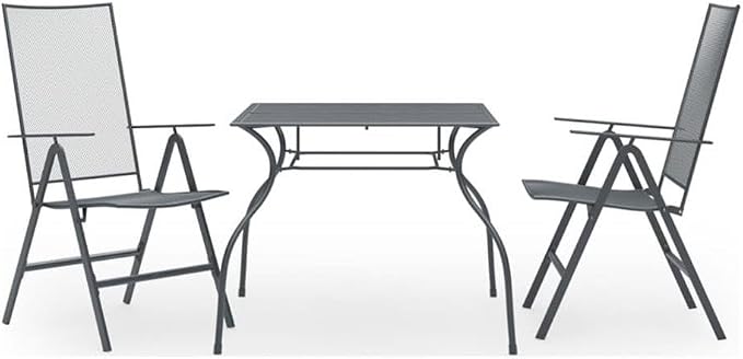 Afuera Living Steel 3-Piece Patio Dining Set, Powder-Coated Anthracite Finish, Modern Outdoor Furniture with Adjustable Reclining Seats, Stackable Chairs, Durable Design for Garden or Minimalist