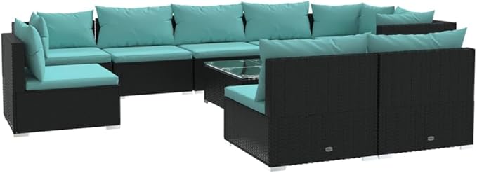 Patio Lounge Set with Cushions,Conversation Patio Furniture Porch Furniture Sets Garden Furniture Suitable for Patio, Deck, Front Porch, Poolside or Balcony Poly Rattan Black