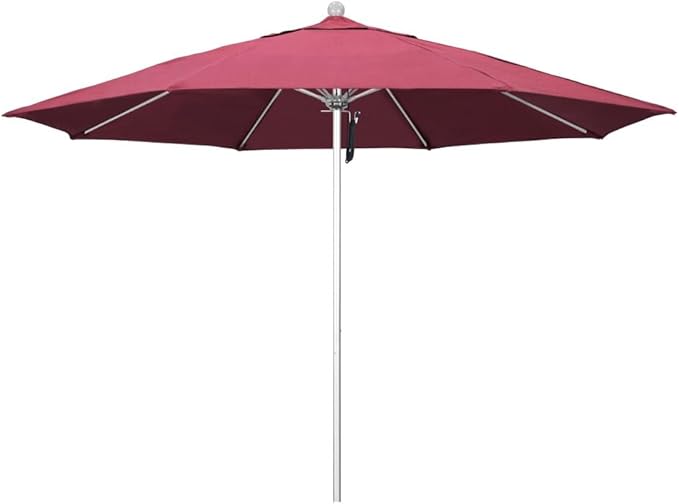 California Umbrella 11' Rd. Venture Series Contract Grade Patio Umbrella, Pulley Open, Silver Finish, Sunbrella Hot Pink