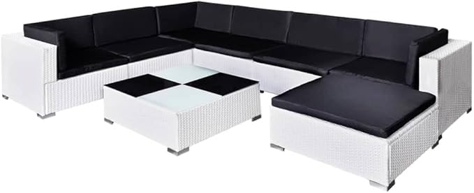 8 Piece Patio Lounge Set with Cushions, Front Porch Furniture Outdoor Sofa Sets Patio Conversation Set Sectional Sofa for Poolside Piazza Negotiation Area Garden Poly Rattan White