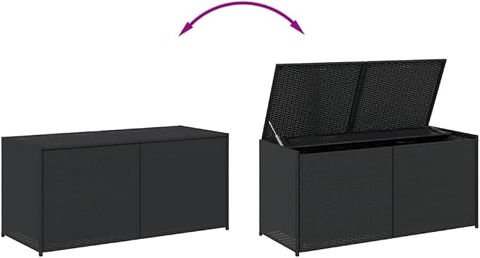 Black 74.8 Gal Poly Rattan Garden Storage Box with Waterproof Bag and Gas Spring Lid