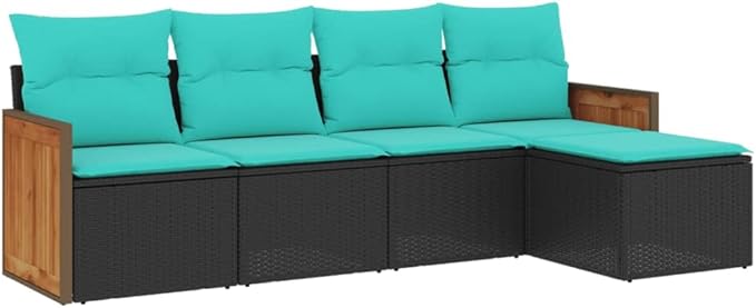 5 Piece Patio Sofa Set with Cushions, Front Porch Furniture Porch Furniture Set Patio Conversation Set Garden Lounge Set for Negotiation Area Poolside Garden Exhibition Black Poly Rattan